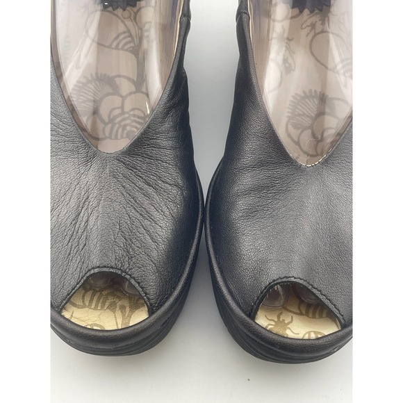 Fly London Yala Metallic Leather Wedge Peep Toe Slingback Sandal 37 6.5-7 - Picture 5 of 16